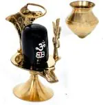 Navyaksh- Aryshaa Shivling Statue Made in brass for Office Puja Room Religious god Idol Shiva Lingam Decorative Showpiece - 8 cm (Brass, Gold, Black)