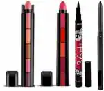Hot Beauty 5in1 Red & Nude Edition Matte Multicolour Lipsticks & Black Kajal & 36H EyeLiner (4 Items in the set)