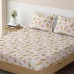 HOKIPO Printed Elastic Queen Size Fitted Bedsheet, 78x60 inches with 2 Pillow Cover, Floral Carnation Pink (IN-637-D3)