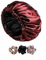 VMITRA Silk Hair Cap for Sleeping-with 3 Satin Scrunchies| Satin Bonnet for Curly Hair| Silk Bonnet for Hair| Satin Hair Cap for Sleeping| Adjustable Hair Bonnet for Sleeping