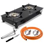 Fogger Combo LPG Hope Pipe set (1.5 Metre) with Gas lighter and Bruto Glass Gas Stove (2 Burner)