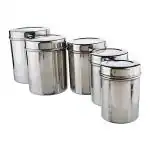 METKING Airtight Silver Stainless Steel Kitchen Storage Container with Lid - 1500 ml (pack of 5)