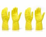 LEAFFYBEZZ Premium Reusable Rubber Cleaning Hand Gloves Set | Rubber Gloves for Washing Cleaning Kitchen Garden Bathroom Housekeeping (Free Size, Yellow, 2 Pair)