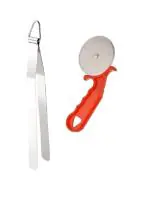 Urban Buy Stainless Steel Roti Chimta Tong With Stainless Steel Blade Red Handle Plastic Pizza Cutter and Multicolour, Pack of 2