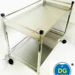 DG DEXAGLOBAL Metro Hospital Stainless steel Instrument Trolley-Metal Stainless Steel Metallic Smart Trolley Rack Table Heavy Duty 2 Shelves with 3 Side Rails