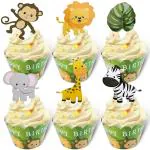 Festiko 24Pcs 6 Designs Jungle Safari Wild Animal Cake Toppers, Farm Animal Cake Decorations For Birthday Zoo Party Back To School Party Favors Supplies