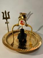DARIDRA BHANJAN - Black Shivling/Shivling with Brass Plate, Kalash with Stand/Trishul Brass | Shivallingam Stand | Shiva trishul | Black marble Shivling.