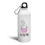Morons White Stainless Steel Saranghae Korean Merchandise Printed Sipper Bottle, 600 Ml