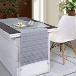 ODE & CLEO Table Mat with Table Runner, Woven Fabric Premium Jacquard, Placemat for Dining Table, Washable, Anti-Skid & Stain Resistant - Grey/Blue, Pack of 7