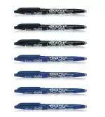 Pilot Frixion Erasable Roller Ball Pen | Tip Size - 0.7 MM | With Dimpled Grip and In-built Eraser | Ink Colour - 4 Blue and 3 Black | Pack of 7