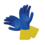 3P DELIVERING MEDICAL SOLUTION WORLDWIDE Natural Latex Super Elastic Industrial Gloves Heavy duty Household Cleaning Gloves (Blue-Yellow[Bei-Color])(1 pairs)(X-Large)