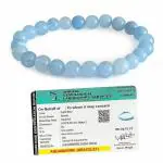 DVISHA Traders Original Aquamarine Bracelet with Lab Certificate for Men and Women - Natural Energised Blue Bracelet for Calmness, Money, Communication, Chakra Healing and Positivity - 8MM Beads