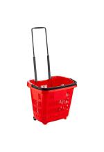 Shop A thon India Red Plastic Shopping Basket With Rolling Coasters 30 L