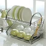 KN ENTERPRISE New 2 Layers Dish Rack Tableware Shelf Plate Cutlery Cup Rack Bowl Rack Kitchen Dish Shelf Cutlery Accessories (Silver)