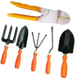 Green India Gardening Tool Sets combo Pack Of 6 Pcs contains Hand Big Trowel, Hand small shovel, Cultivator, weeder, Fork with Flemingo Cutter/ Roll Cut ) Garden Tool Kit (6 Tools)