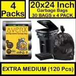 averX Premium Black Garbage Bag - 20x24 inches (Pack of 4, 120 Pieces, Extra Medium) - 30 Bags / Pack