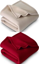 VORDVIGO Combo Pack of 2 Single Bed Solid/Plain Polar Blanket_Size - 60*90 inch, color-Cream&Red