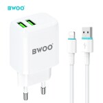 Bwoo CDA60L Mobile Charger Adaptor With Lightning Cable White Fast Charging Adapter Charger With USB