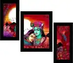 saf Radha Krishna Framed Set of 3 Ink 13.5 inch x 22.5 inch Painting (With Frame, Pack of 3)