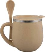 Rema Beige Plastic, Stainless Steel Coffee Mug with Lid and Spoon 200 ml (Pack of 2)