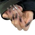 Secret Lives Acrylic Press on Artificial Designer Fake Nails Extension Matte Light Brown Combo Black and White Design 24 pcs Set with Kit