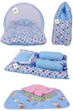 Toddylon New Born Baby Boy's & Baby Girl's Bedding Combo of Net Bed Sleeping Bag Gaddi Set & Sheets Sets