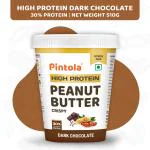 Pintola HIGH Protein DARK Chocolate Peanut Butter (Crispy, 510g) 30g Protein, Whey Protein, High Fiber, Crispy, Gluten Free, Zero Trans Fat & Unsalted Chocolate flavour Nut butter, Premium Roasted Nuts
