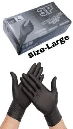 3P Black Nitrile Examination Gloves/ Surgical Gloves/ Powder-Free Gloves/ Non-Sterile/ Large/ 100 Pcs