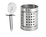 FIRST FRONT Stainless Steel SS Pizza Cutter With Stainless Steel Cutlery Holder and (Multicolour, Pack of 2)