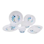 Blue White Floral Printed Round Dinner Set 21-Piece Set Light Weight BPA Free Food Grade Material Break Resistant Designer Crockery Home Kitchen Microwave Dishwasher Safe Great Gift