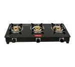 Hindflame 3 Burner Straight Line Black Toughened Glass LPG Cooktop, Manual Ignition Gas Stove