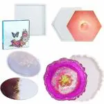 MoldBerry Resin Mould Square Ovel ZigZag Hexagon Resin Coaster Moulds 4 Styles Resin Silicone Casting Molds Cup Plate Bowl Mats Tray Reusable Round Heart Jewelry Making Display Holder for Home Decor