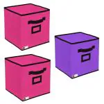 Unicrafts Storage Box Organizer for Clothes Toys Organizer Files Storage Organiser Clothing Organizer Cloth Cover Large Capacity Space Saver Closet Almirah Organizer and Storage for Clothes Pack of 3 Pc(1 Purple 2 Pink)