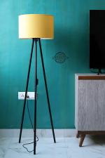 Crosscut Furniture Round Yellow and Black LED Modern Minimalistic Tripod Floor Lamp