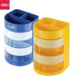 Deli E904 Desk Organizer, Pen Holder, 7 Compartments, Blue/ Yellow Body, Pack of 2