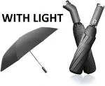 Kirtanworld 3 Fold Umbrella With LED Light , LED Umbrellas Folding Compact Automatic Open and Lightweight Windproof Rain Umbrellas Inverted Travel Umbrella with LED Light Flashlight Handle Black (Pack OF 1)