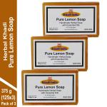 Herbal Khadi Natural PURE LEMON SOAP Refreshes, Energises, Moisturises & Rejuvenates Long-lasting Freshness Bathing Bar Soap for All Skin Type for Men and Women (Pack of 3) (375 g)
