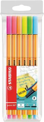 STABILO point 88 Fineliner Pack of 6 Neon Colors Assorted