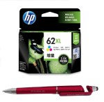 HP 62XL High Yield Tri-color Original Ink Cartridge With ITGLOBAL 3in1 Multi-Function Pen