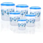 UMA 6 PCS Plastic Printed Grocery Container - 1Kg, 2Kg, 3Kg, 6Kg, 8Kg, 12Kg (Pack of 6, Blue)