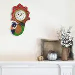eCraftIndia Peacock Design Handcrafted Wooden Wall Clock