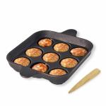 The Indus Valley Pre-Seasoned Cast Iron Square Paniyaram Pan with Spatula | Small, 9pit, 9.4 Inch, 2.8kg | Induction Friendly | Nonstick Appe/Paddu Pan, 100% Pure & Toxin-Free, No Chemical Coating