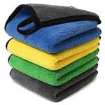 NFAF Microfiber Cleaning Cloths, Car Cleaning cloth Two-layer Thickened Microfiber Towels, Lint Free Super Absorbent Cleaning Towel for Car Washing, Drying, Detailing, Pack Of 1, 40 x 40 CM, Green ( Assorted Colour )