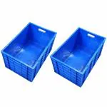 Xela Multipurpose Heavy Duty Big Blue Portable Plastic Crate | Organizer Stackable Shelf Basket for Large Storage Bin | Vegetable | Fruit | Fish | Milk 60x40x32cm - Pack of 2