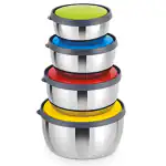 Classic Essentials Steel Fridge Container - 350 ml, 650 ml, 950 ml, 1250 ml (Pack of 4, Multicolor)