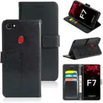 Tingtong Flip Case for Oppo F7 | Inside TPU with Card Pockets | Magnetic Closing | Flip Cover (Black)