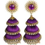 SANJ JEWELRY FASHION Long Three Step Silk Thread Jhumka Earrings Silk Dori Jhumki Earring purple