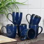 THE MOON STORE Premium Ceramic Coffee Mug Set of 6-330ml - Navy Blue Glossy Finish, Microwave Safe Tea Cups - Ideal Gift for Home, Office, and Best Friend (Navy Blue)