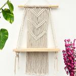 Ecofynd Wood, Cotton Bohemian Boho Nordic Style Macrame Wall Hanging Shelf, 16 Inches