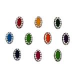 Comet Busters Multicolor Velvet Oval Bindi With Silver Stone Border (10mm) (BIN1992) Pack of 1